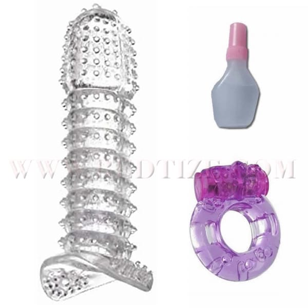Crystal Condom With Vibrating Ring | Washable Reusable Silicone Dotted Condom WHITE
